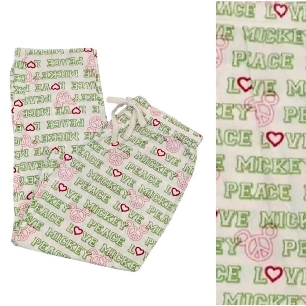 Disney‎ VTG White Neon Mickey Mouse Printed Convertible PJ Pants Large - Picture 1 of 13